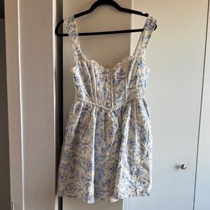 For Love And Lemons Blue and Cream Floral Mini Dress